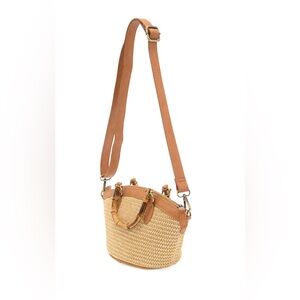 Joy Susan Millie Bamboo Handle Natural Straw Crossbody Basket Purse Bag